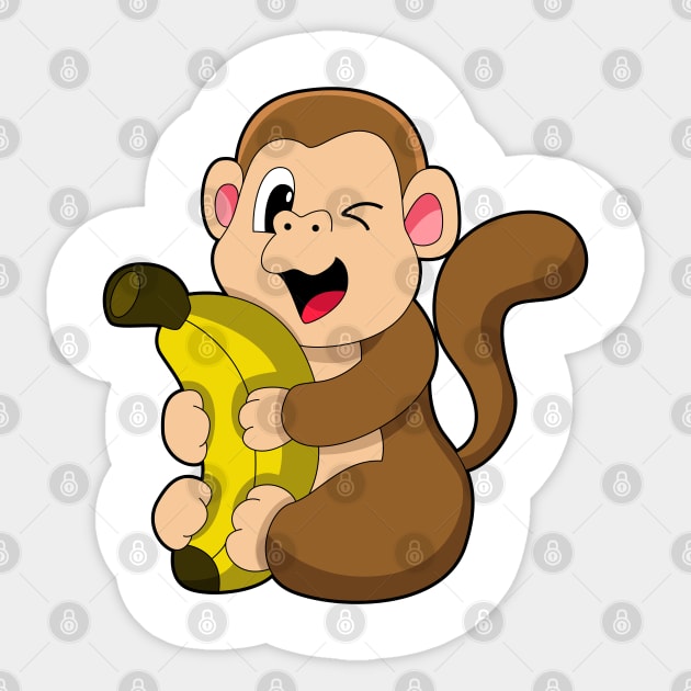 Funny Monkey with Banana Sticker by Markus Schnabel